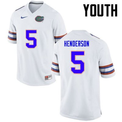 Youth Florida Gators #5 CJ Henderson NCAA Nike White Authentic Stitched College Football Jersey GEL3062AL